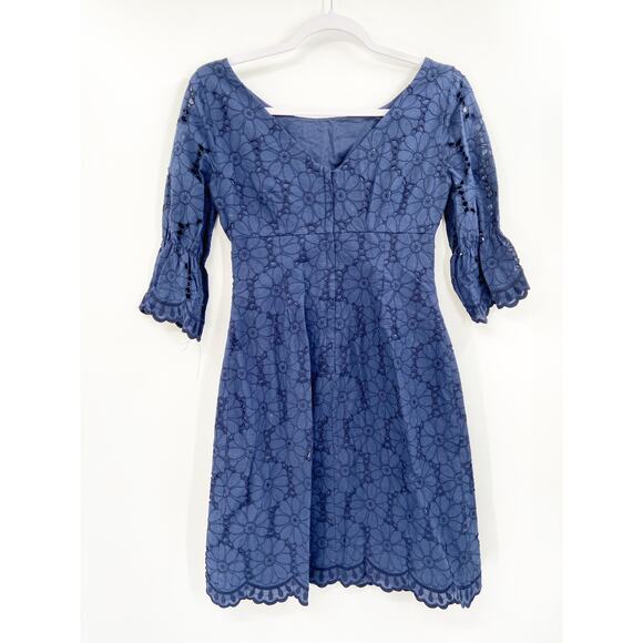Lilly Pulitzer 13942 Shana Navy Blue Floral Eyelet Embroidered Dress Size 0 - Picture 3 of 6
